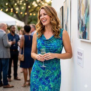 Lauren Ralph Lauren Abstract Swirl Cowl-Neck Dress